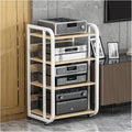 Audio Rack with Wheels Stereo Rack Audio Equipment Rack Audio Movable Stereo Shelf Wooden Open Adjustable Audio-Video Shelving(Wei�,4 Tier)