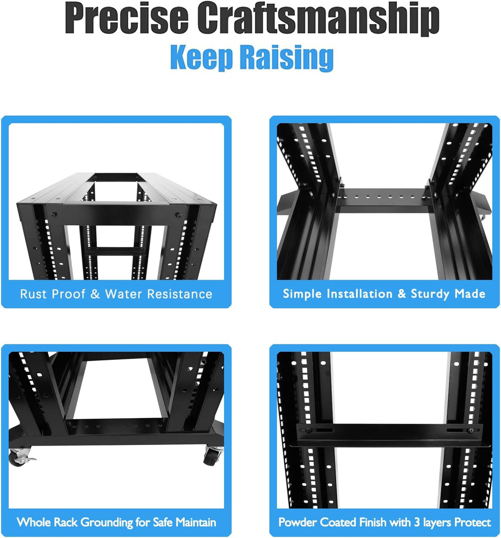 15U 4 Post Open Frame 19inch Server/Audio Steel Rack 22inch Deep