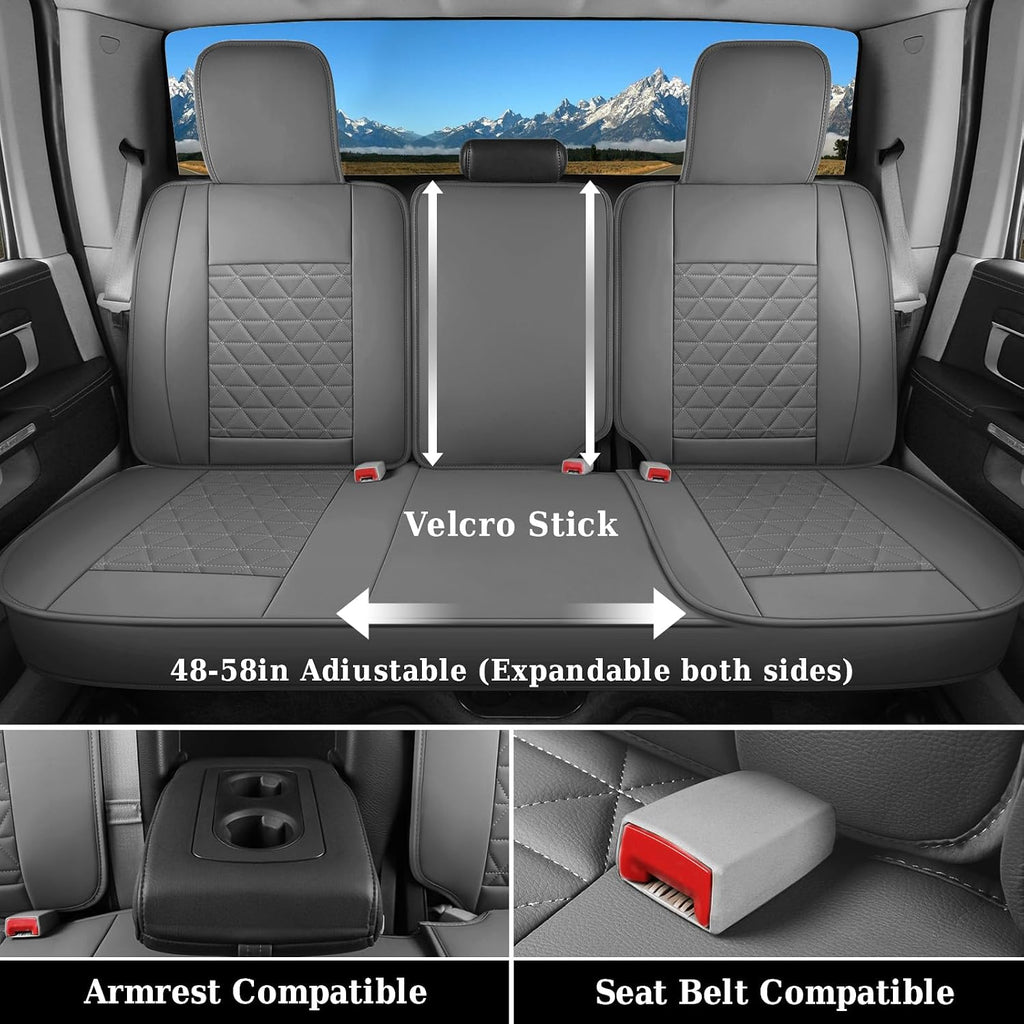 Coverado Leather Car Seat Covers, Waterproof Dooge Ram 1500 Seat Covers Compatible with 2002-2026 Dodge Ram 1500 2500 3500 with Flat Bench (Full Set, Dark Gray)