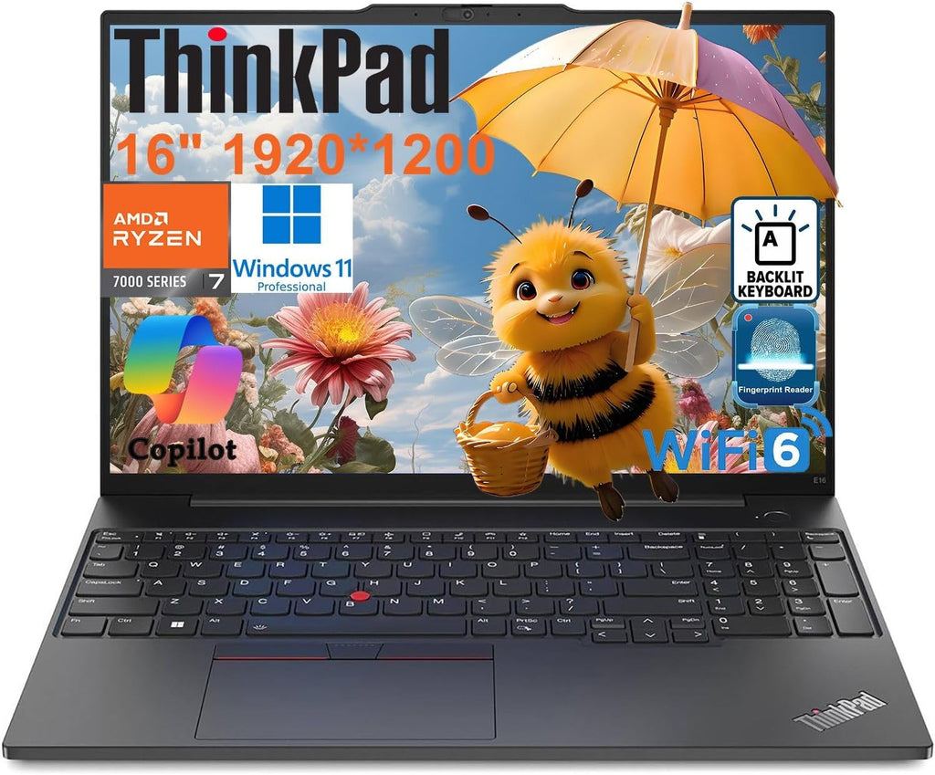 Lenovo ThinkPad E16 Gen 2 Business Laptop Computer, AMD 8-Core Ryzen 7 7735HS (Beat i7-1355U), 32GB DDR5 RAM, 1TB PCIe SSD, 16' FHD+, WiFi 6, Backlit KB, Fingerprint Reader, Windows 11 Pro(Renewed)