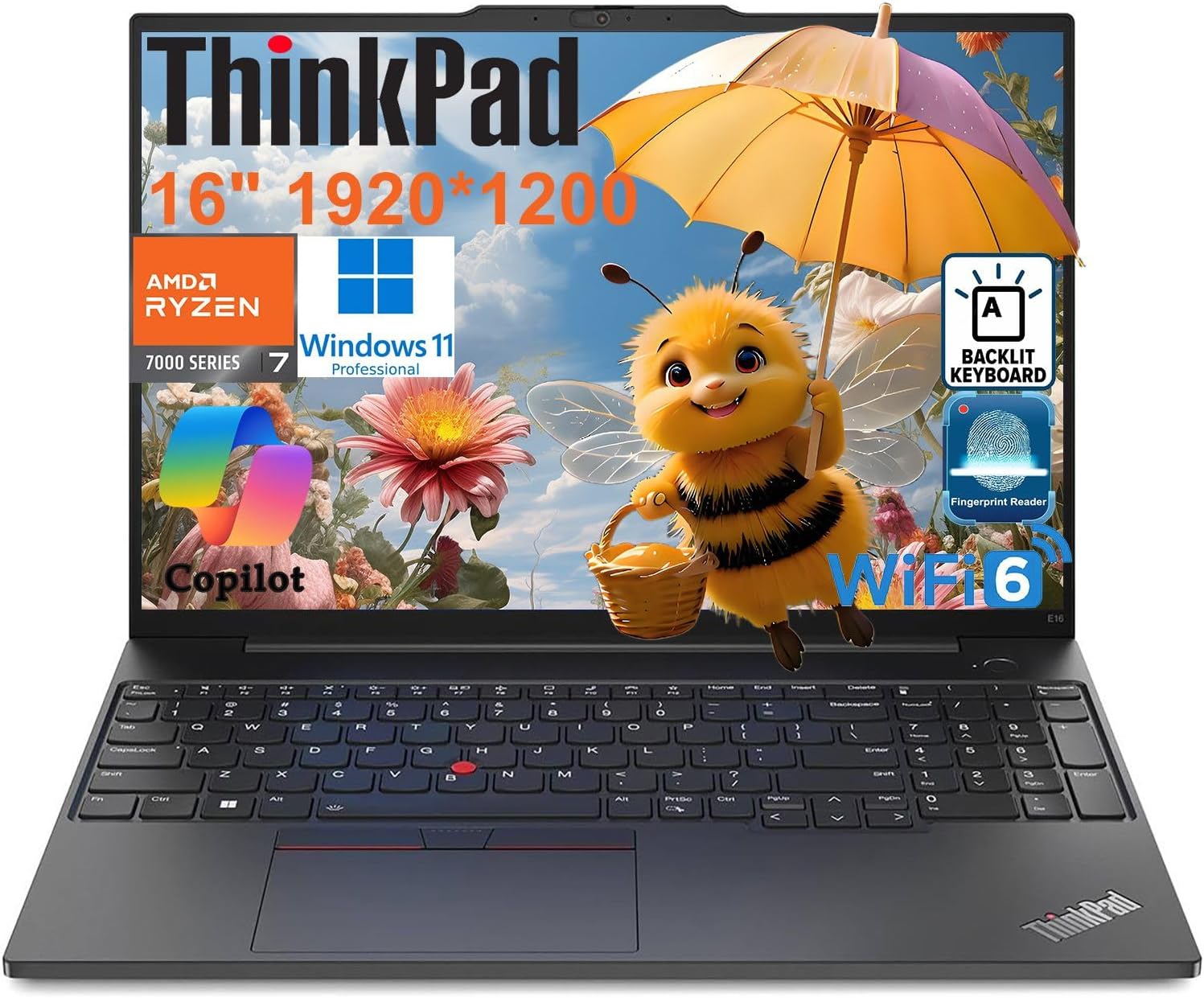 Lenovo ThinkPad E16 Gen 2 Business Laptop Computer, AMD 8-Core Ryzen 7 7735HS (Beat i7-1355U), 32GB DDR5 RAM, 1TB PCIe SSD, 16' FHD+, WiFi 6, Backlit KB, Fingerprint Reader, Windows 11 Pro(Renewed)