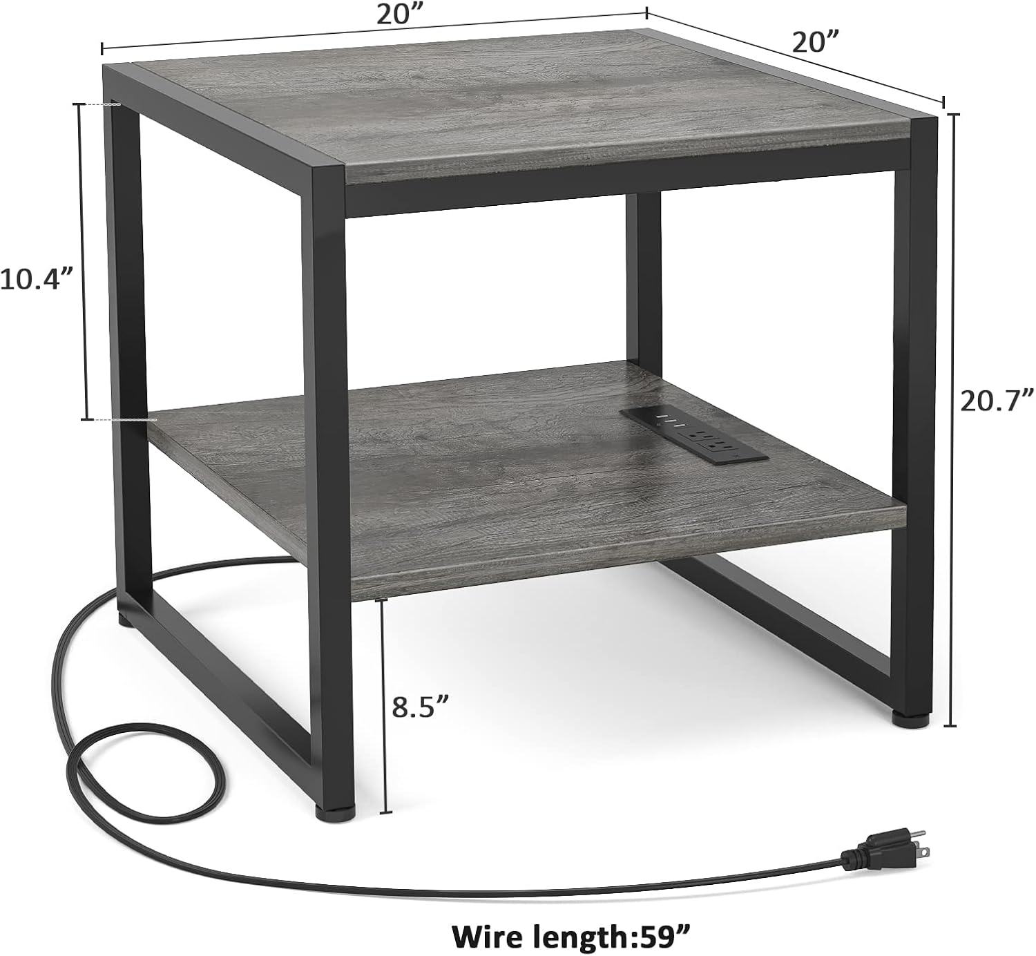 Homieasy End Table with Charging Station, 20' Mini Fridge Stand with Power Outlets, Heavy Duty Side Table for Living Room, Small Table Stand & Fridge Table, Black Oak, 2 Pack