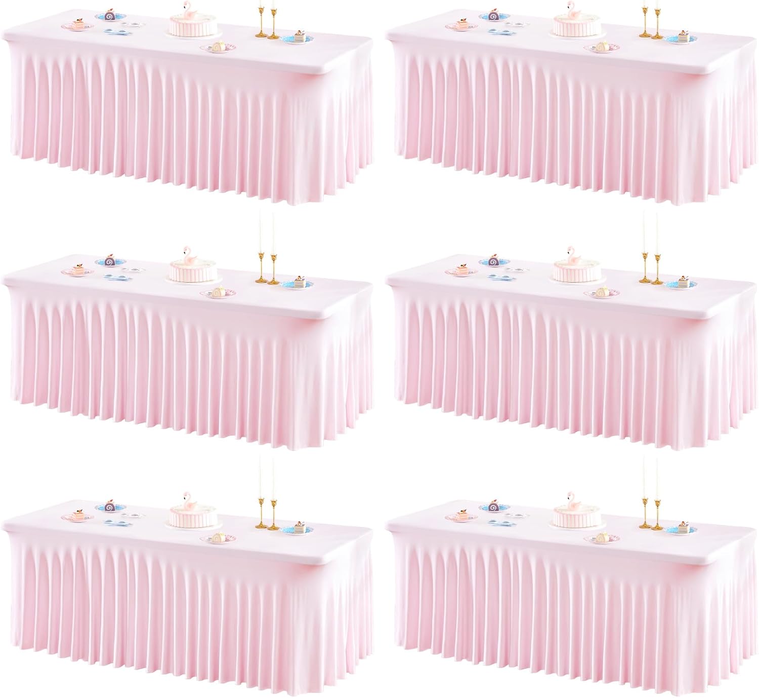 6 Packs Baby Pink Spandex Tableclothes for 8 Foot Rectangle Table, Spandex Table Covers 8FT Stretch Table Skirts Rectangle Wrinkle Free Fitted Table Cover for Event, Wedding, Banquet & Parties