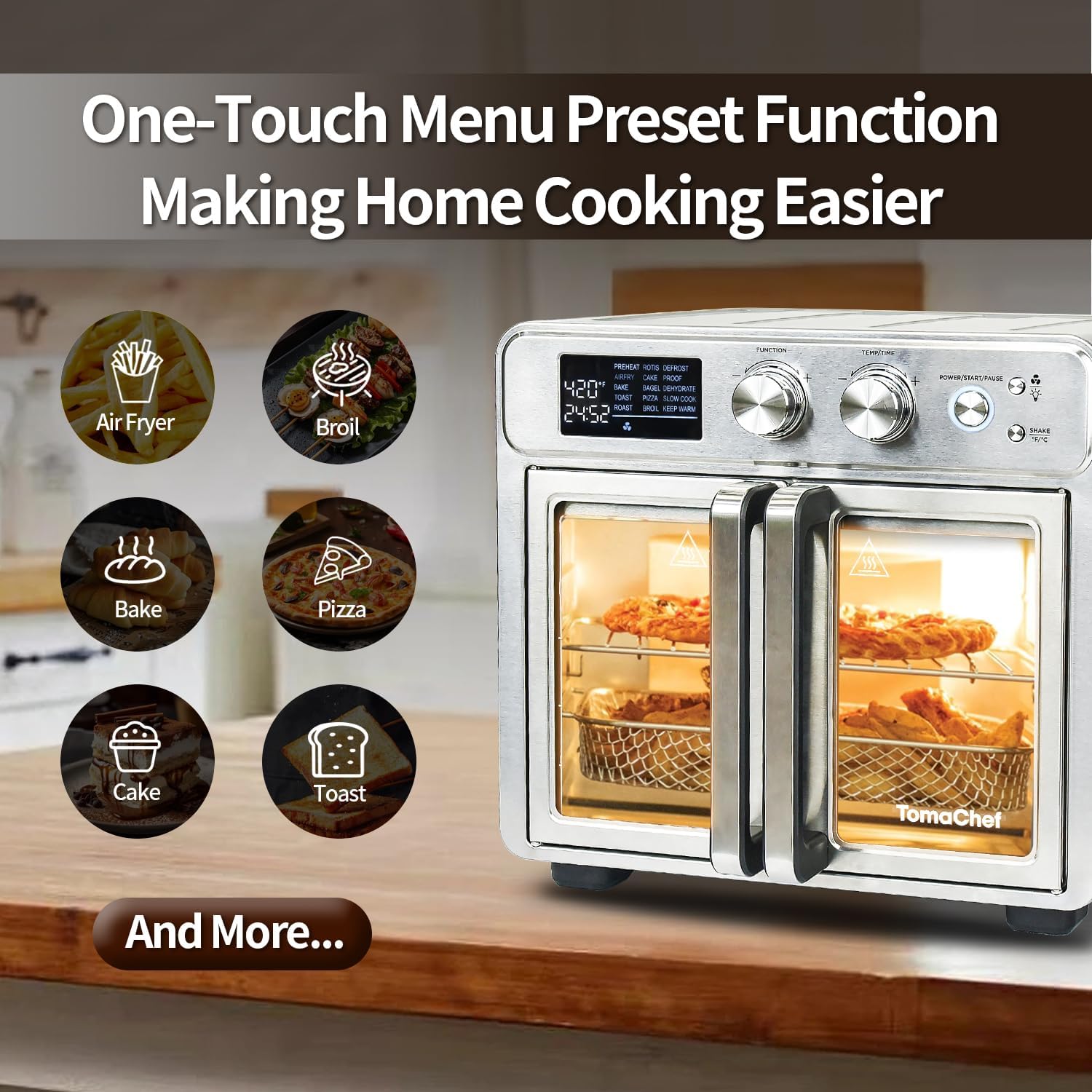 TomaChef 26QT French Door Air Fryer Toaster Oven Combo and Air Fryer
