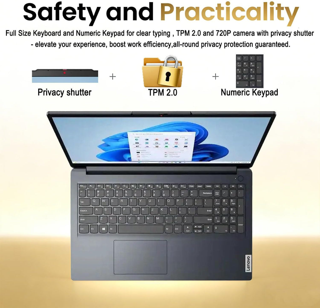 Lenovo IdeaPad Slim • 15.6' Business Laptop • 12GB DDR4RAM • 256GB SSD • Intel 4 Core Processor • Privacy Shutter • Dolby Audio • Copilot AI • Windows 11 Home