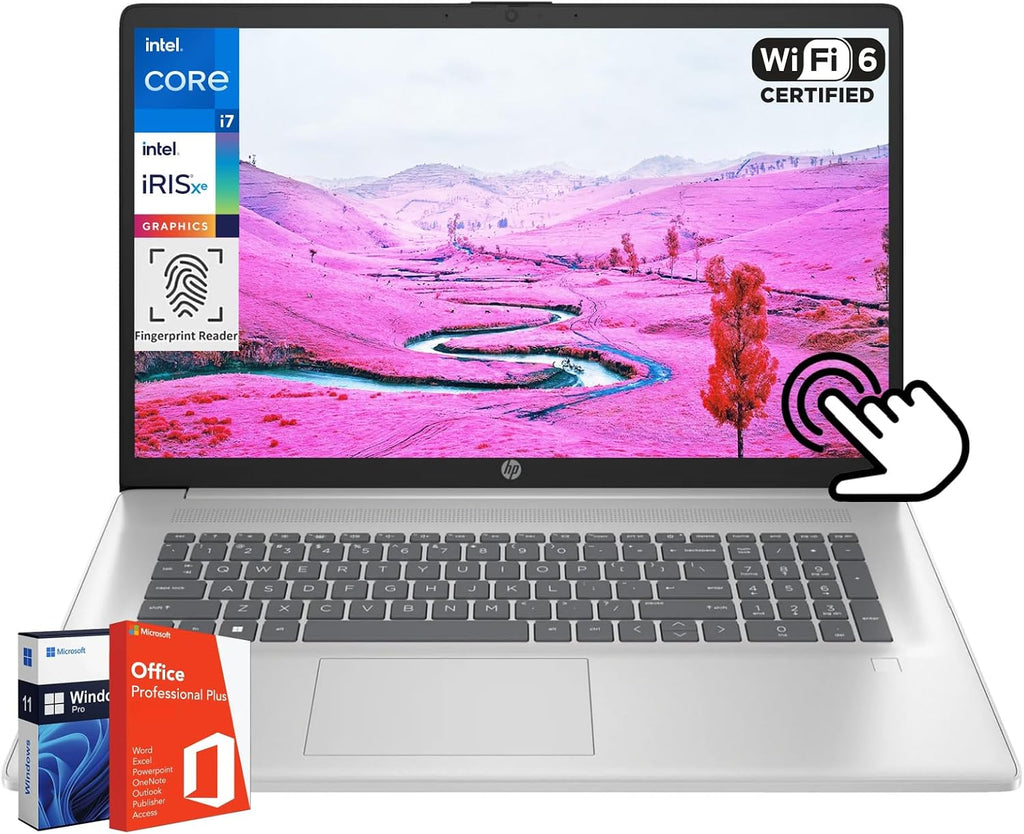HP 17' Touchscreen Business Laptop, Intel 10-Core i7-1355U(Up to 5 GHz), Microsoft Office Pro Lifetime, 32 GB RAM, 1 TB SSD, HD Audio, 720P Webcam, WiFi 6, Bluetooth 5.3, Windows 11 Pro, Silver