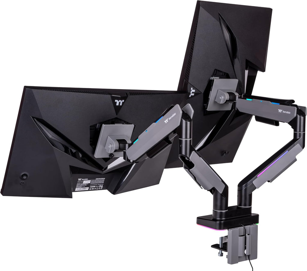 Thermaltake Dual Heavy Duty RGB Monitor Arm for up to 2 x 35 inchs and 2 x 44 lbs Screen, 100 x 100 mm VESA Compatible, Wide Rage Movements, GEA-MSR-DMSBLK-01