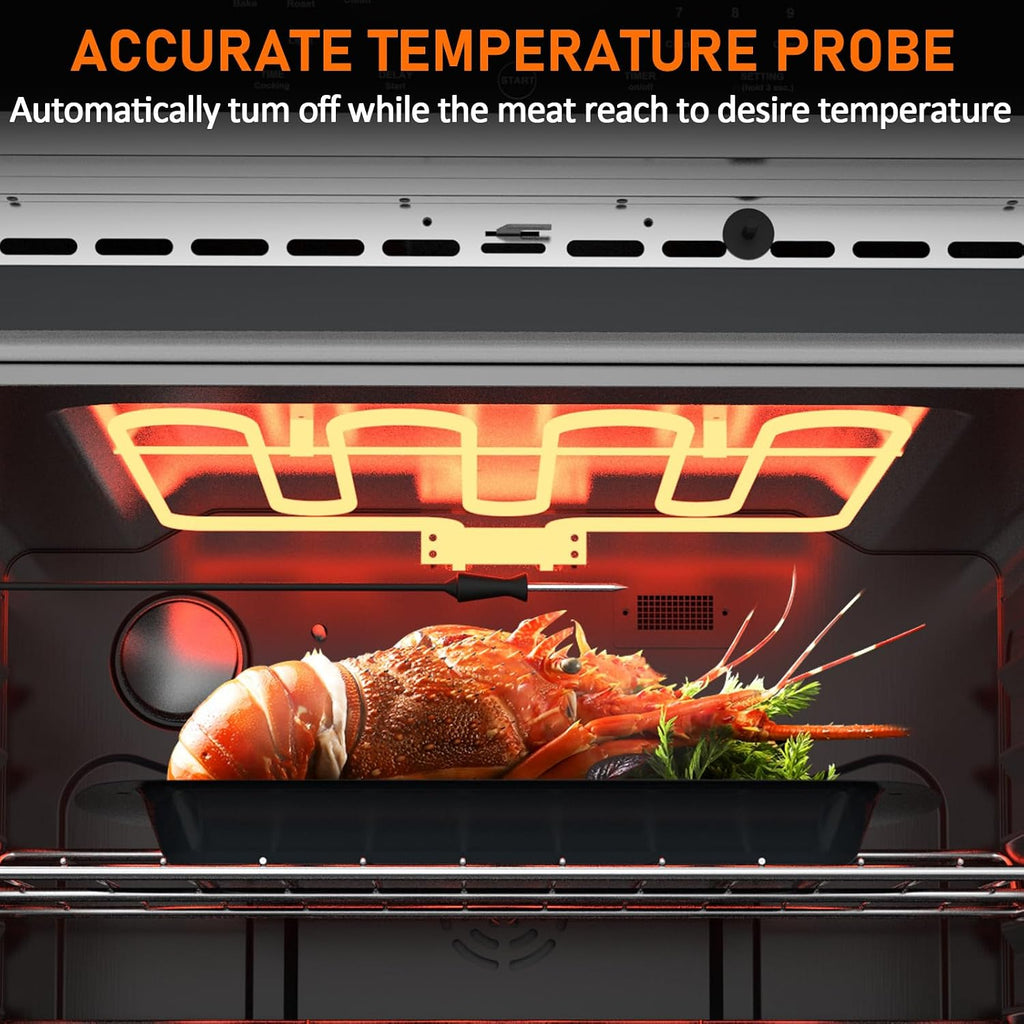 30' Stainless Steel Toaster Oven & 30 Inch Air Fryer Oven Combo: 4.8 Cu.ft Large Capacity with 3D Heating, Digital Touch Panel, and Multi-Function Modes for Countertop or Built-in Installation