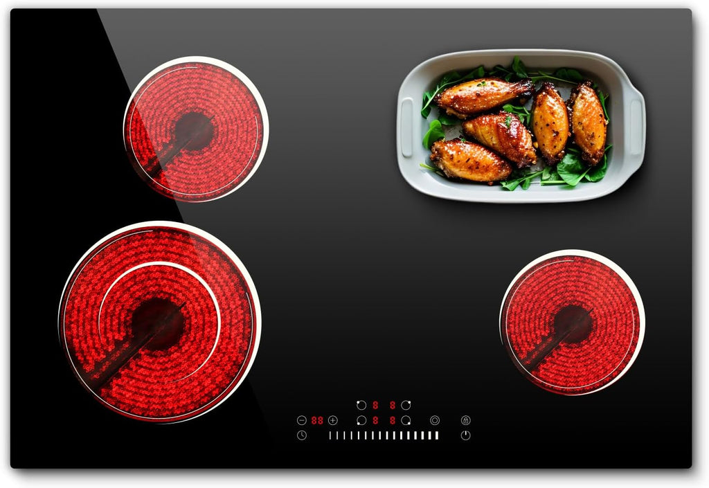 30 Inch Electric Cooktop 4 Burners with Slide Control, 6600W Built-in Radiant Electric Cooktop, 9 Power Levels, Hot Warning, 220V Hard Wire(No Plug)