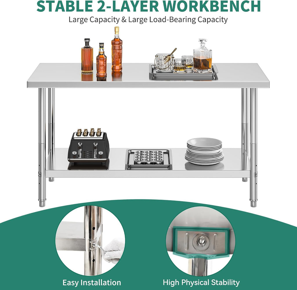 YITAHOME NSF Stainless Steel Table, 60' X 24' Worktable w/Undershelf, Heavy Duty Prep Workstation for Home Kitchen Commercial Restaurant Garage Warehouse Outdoor