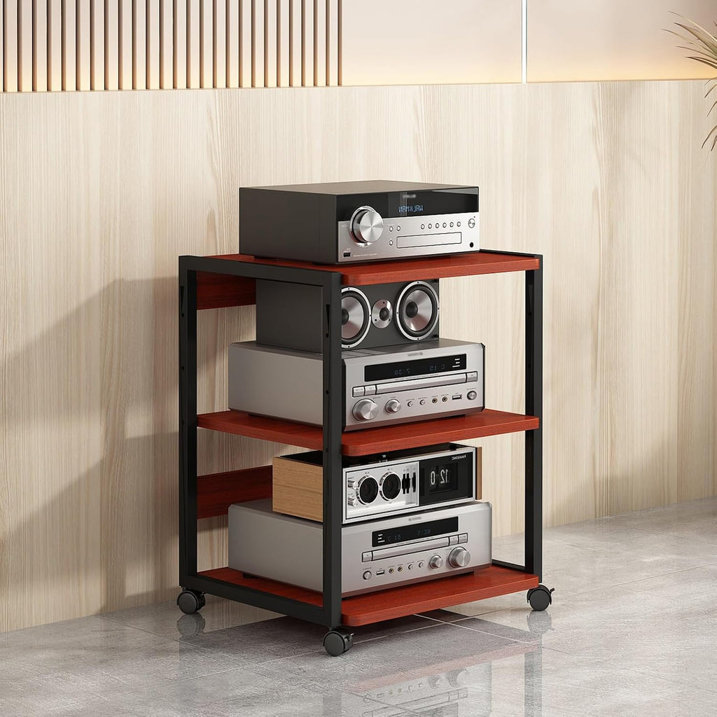 Modern Stereo Stand Cabinet, 3/4/5-Tier Media Console, Corner Entertainment Center with Wooden Shelves for Audio/Video Components, CD Rack, Home Storage (B, 3 Tier - 50x40x69.5cm)