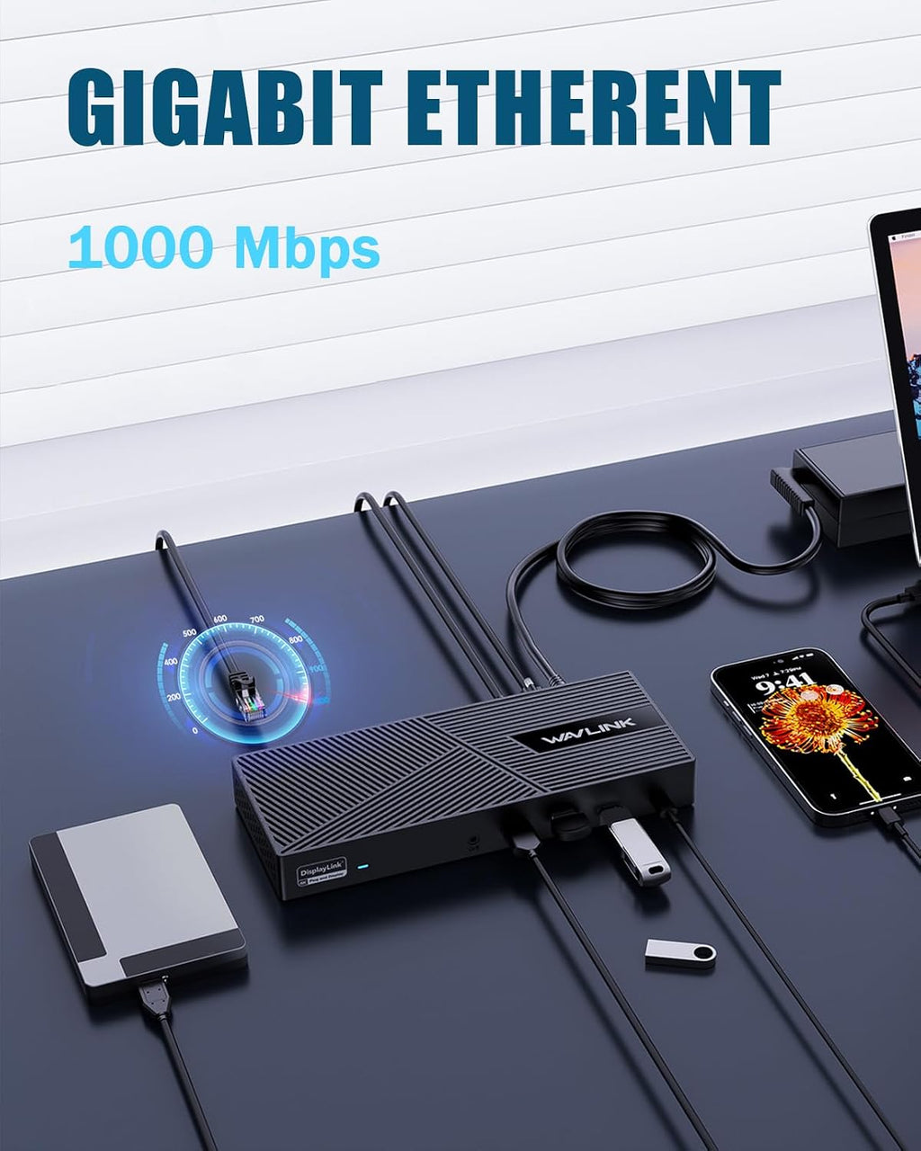 WAVLINK Displaylink Docking Station 3 Monitors with 130W Power Delivery, 10Gbps USB for MacBook (M1-M5, Neo) & Windows, USB-C(3 HDMI, 2 DisplayPort, 2 USB-C, 4 USB3.1, Ethernet, Audio)