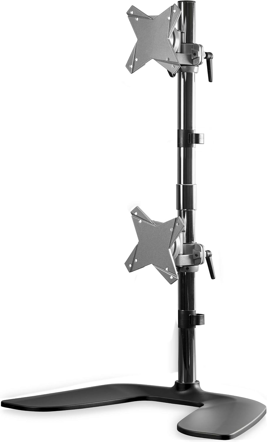 StarTech.com Vertical Dual Monitor Stand - Ergonomic Desktop Stacked Two Monitor Stand up to 27 inch VESA Mount Displays - Free Standing Universal Monitor Mount - Height Adjustable - Silver (ARMDUOVS)