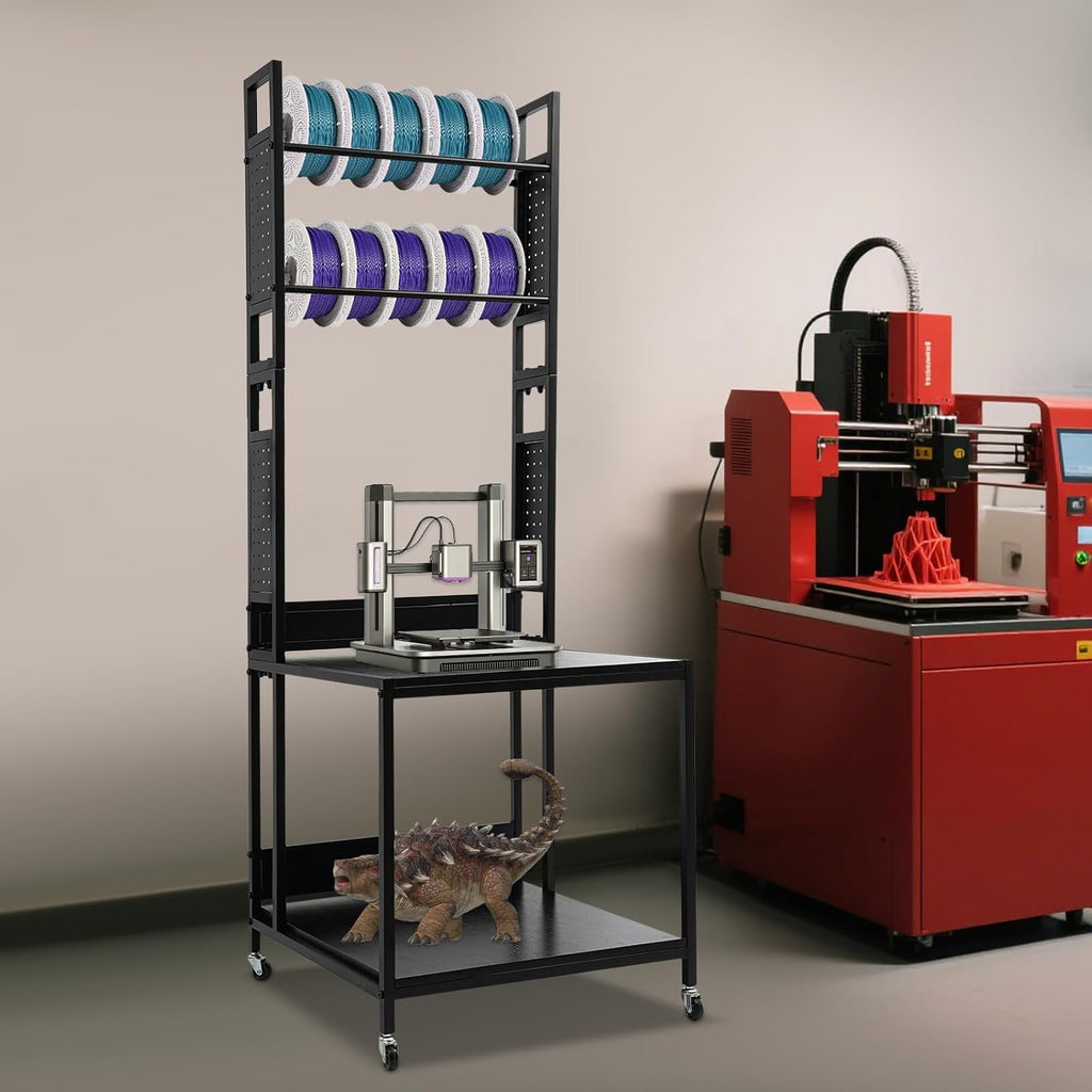 Double Layer 3D Printer Stand with Shelf, 3D Printer Storage Stand, 23.62x23.62x68.9in Heavy Duty 3D Printer Stand with 4 Wheels, 110lbs Load Capacity, Back Panels (Black)
