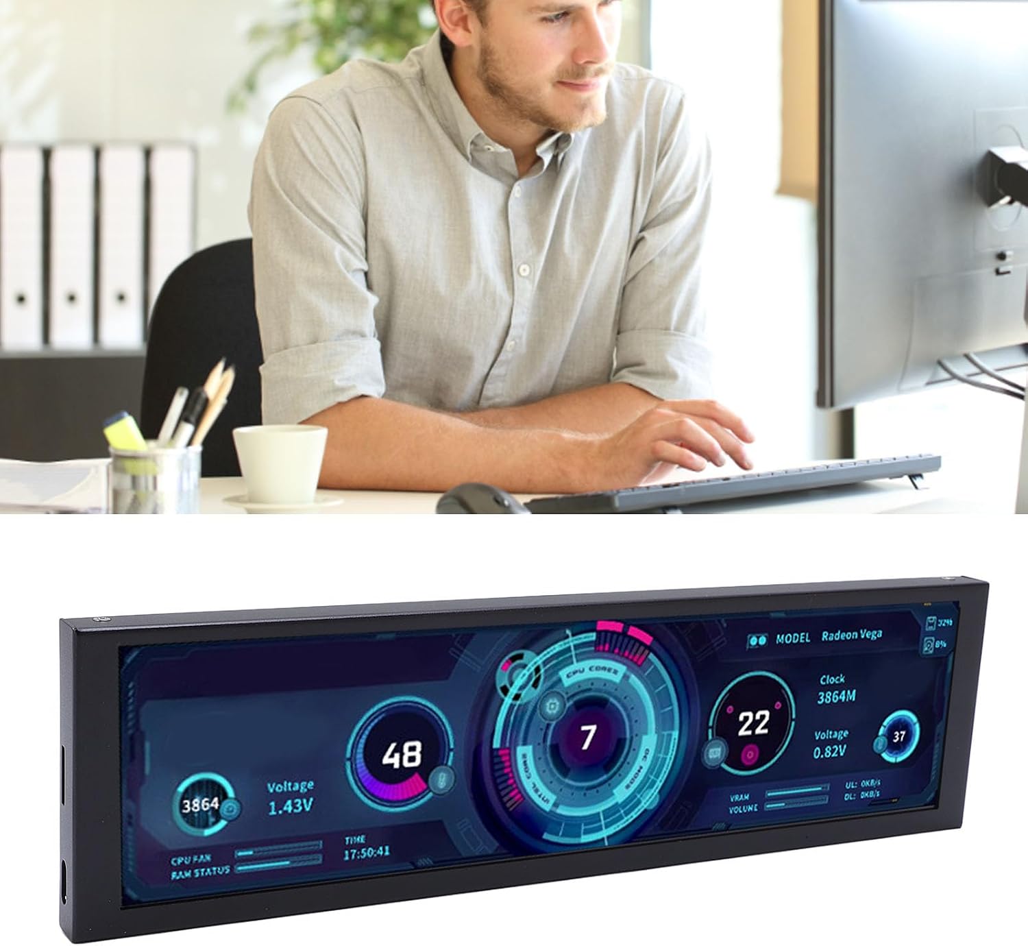 8.8 Inch Computer Secondary Screen,1920x480 LCD Display,PC Temperature Monitor,Computer Case Temperature Screen,Computer Secondary Display,CPU GPU Monitor