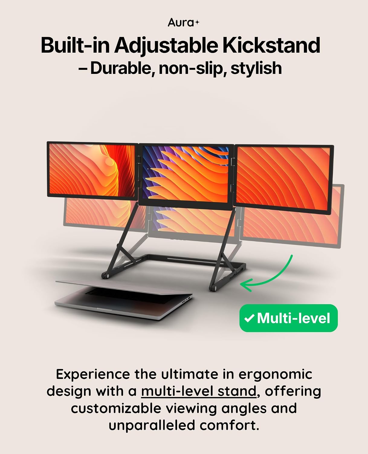 Triple Aero Pro Max 15.6'| Premium Triple Portable Monitor Extender | Full Aluminum | Quad Screens | 3×15.6' FHD 1080P HDR IPS | USB-C & HDMI | Compatible with 11-18' Laptops