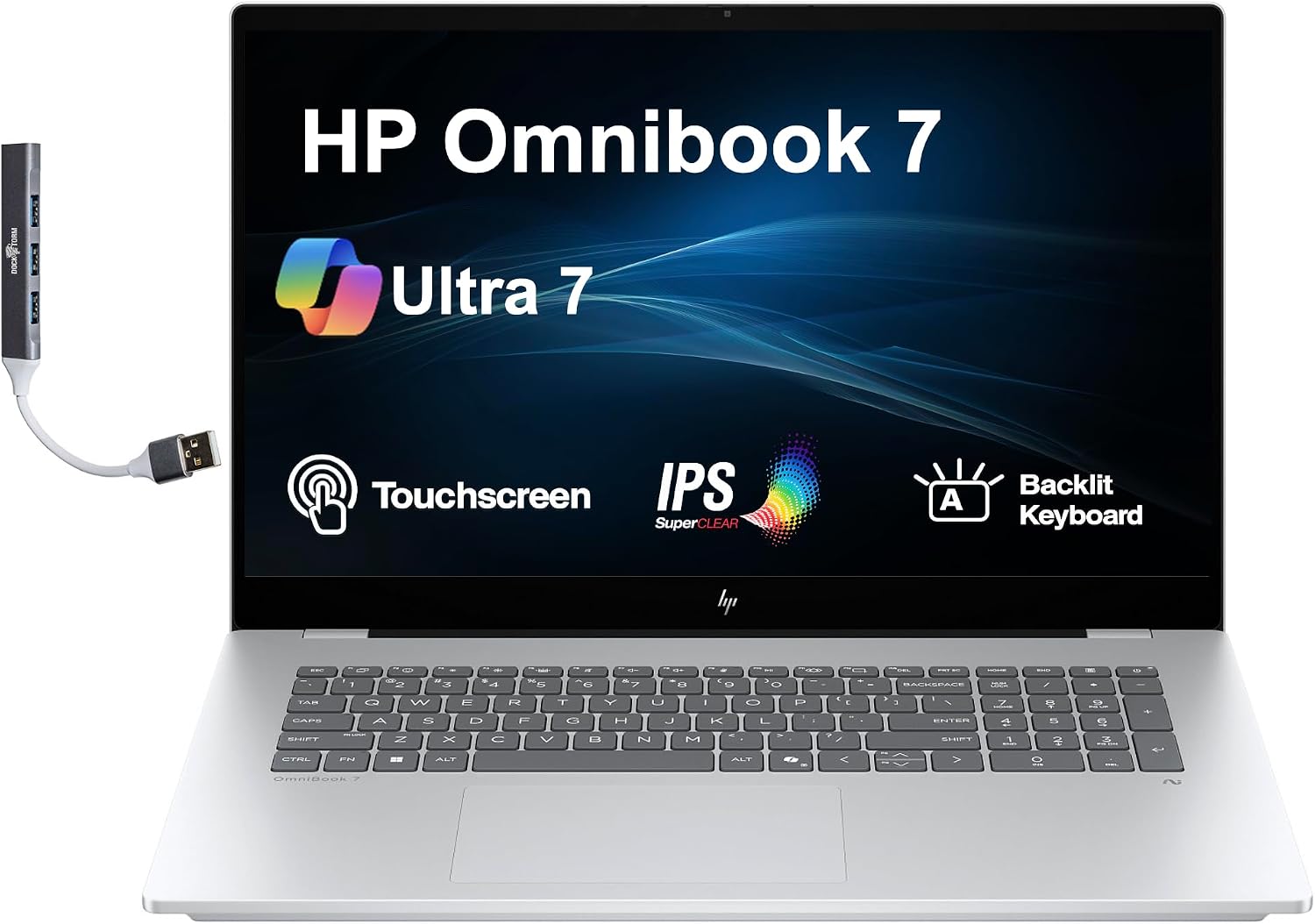 HP Omnibook 7 AI Powered Laptop 17.3' Touchscreen IPS FHD Display (Intel Ultra 7-258V, 32GB LPDDR5X, 1TB PCIe SSD, Intel Arc 140V, Thunderbolt 4, Backlit KB, Win 11 Pro) w/Dockztorm Hub