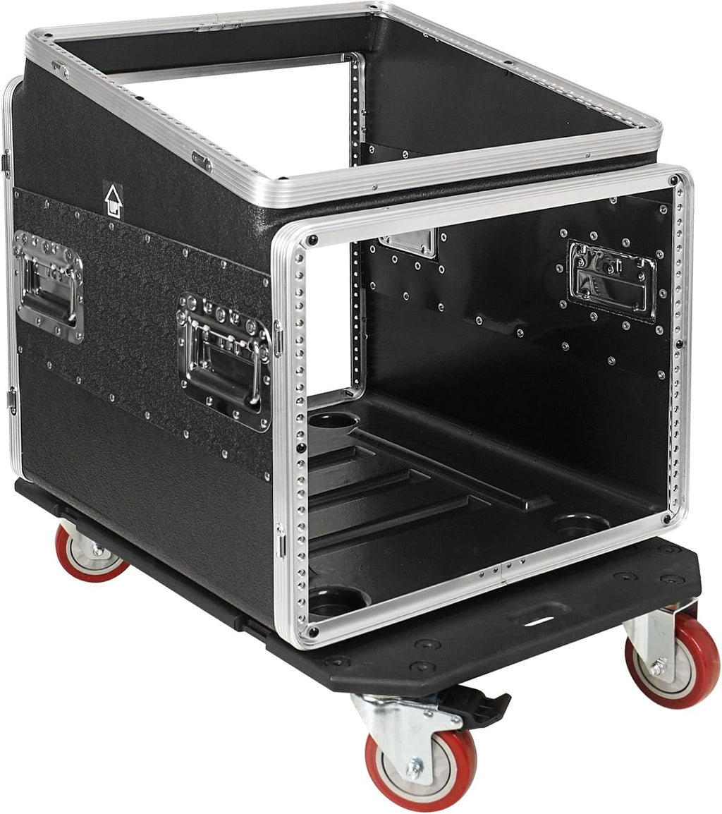 Sound Town Lightweight and Compact 8U ATA ABS Rack Case, with Slant Mixer Top, Casters, 21' Depth, 10U Top and 8U Side Spaces (STMR-A10X8UW)
