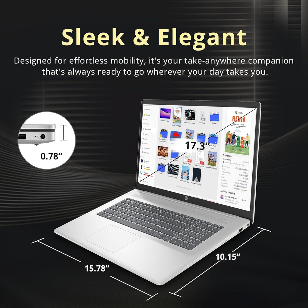 HP 17.3' FHD Laptop for Business and Students - with External CD/DVD Drive & Office Lifetime License, AMD Ryzen 5 7430U (6-core), 250 Nits IPS Display, Webcam, Wifi6, Win 11 Pro (64GB RAM | 2TB SSD)