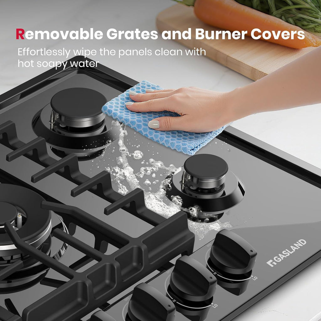 GASLAND Gas Cooktop 30 Inch Black, 5 Burner Propane Stove Top, Built-in Gas Cooktops NG/LPG Convertible, Plug-in with Thermocouple Protection, CSA Certified, Black