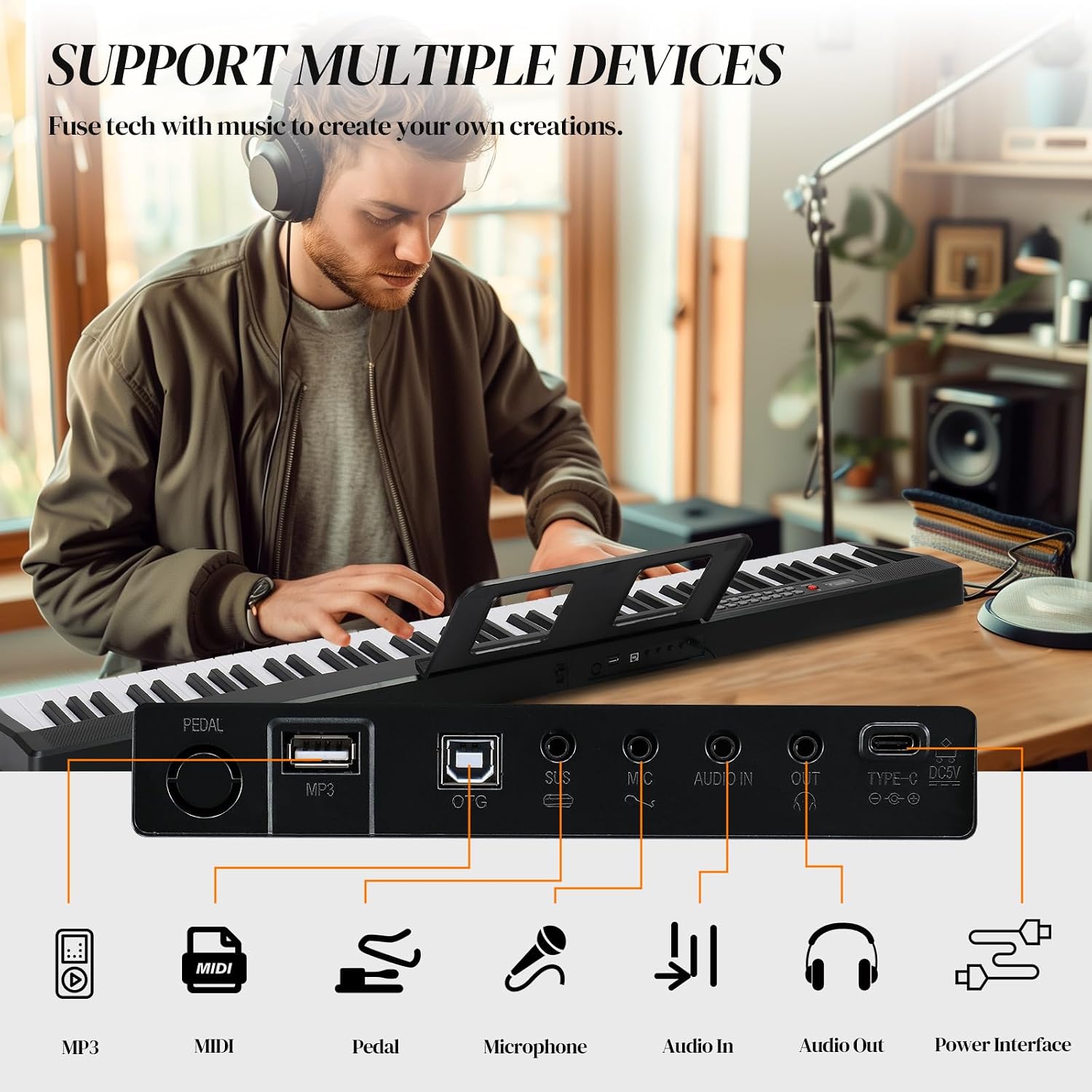 Ktaxon 88 Key Keyboard Piano Foldable Piano Keyboard with 1000 Rhythms, 1000 Tones and 50 Demos, Bluetooth Audio & MIDI, 3 Teaching & 2 Power Supply Modes, Full Equipment for Beginner (Full-Black)