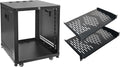 RIVECO 12U Stereo & Server Rack with Caster Wheels, Rolling Network Cabinet, Open Frame Rack for 19-inch Audio Video Music Recording & IT Equipment Lifting Handle & 1U 10' Rack Shelves 2PCS