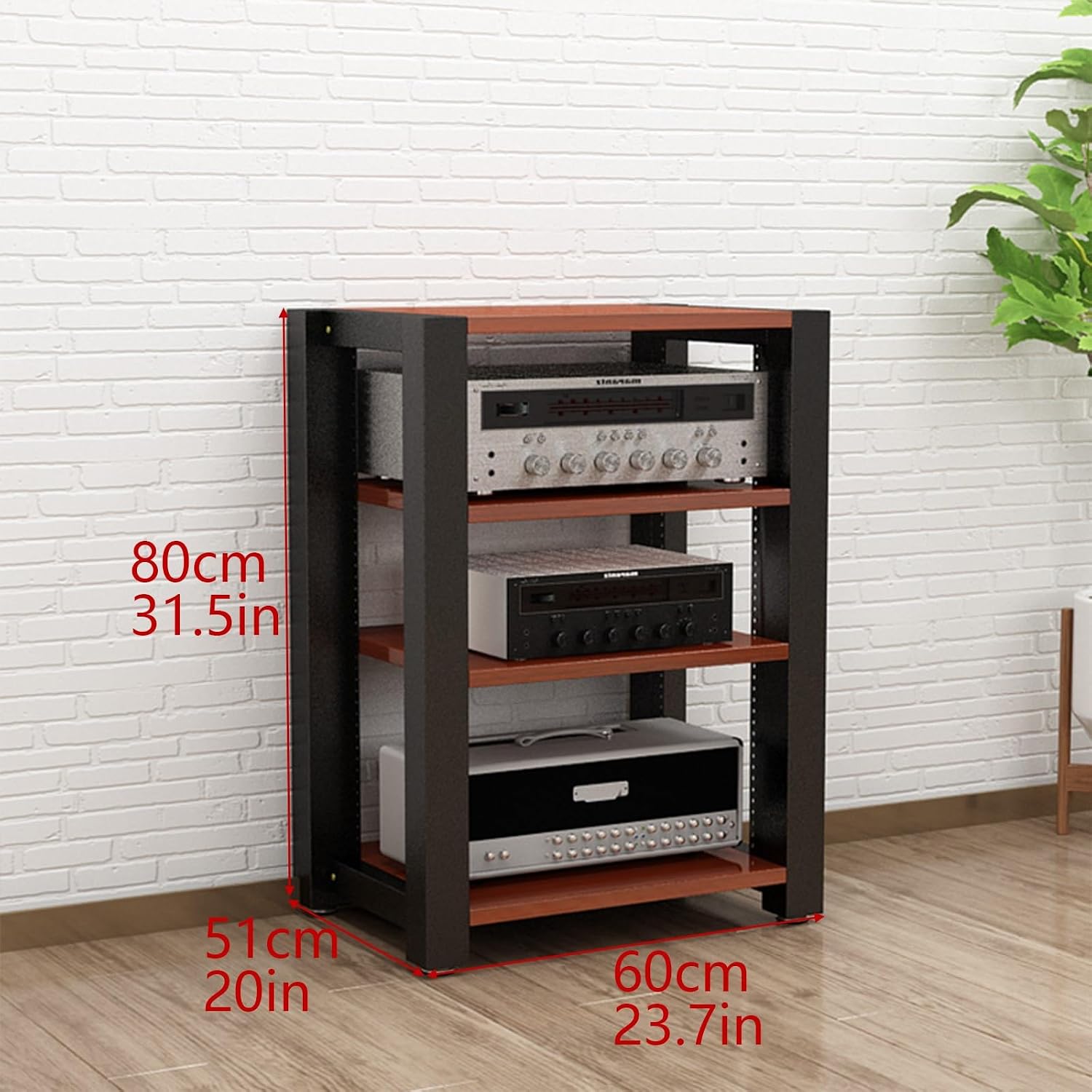 Stereo Racks and Stands, 2/3/4/5 Tier AV Media Stand, Audio Equipment Rack with Adjustable Shelves, Reinforced Steel Frame, Adjustable Footpads, for Home Theater(White,4 Tier 60x51x80cm)
