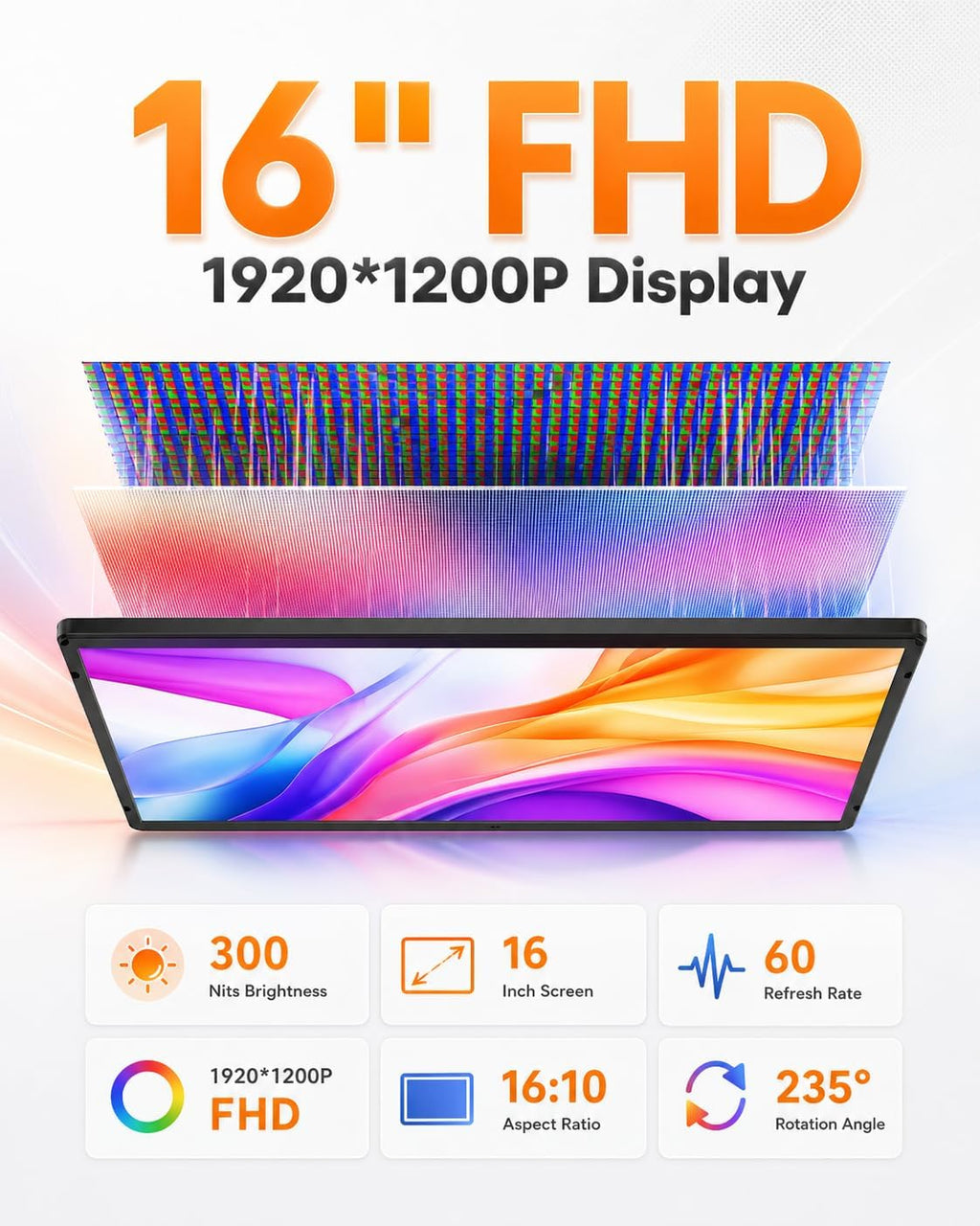 NGTeco 16' Triple Laptop Screen Extender, 1200P IPS Extended Monitor Portable, Plug & Play, Rotation Detachable Screen, Compatible with Windows/Mac/Chrome OS