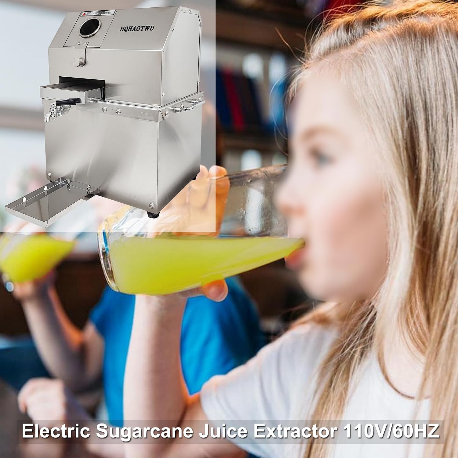 Sugarcane Juicer Electric Sugarcane Press Desktop Sugarcane Ginger Sorghum Stalk Press Sugarcane Juice Extractor 3 Stainless Steel Rollers Juice Press Machine 300Kg/H with 2 Knives 110V