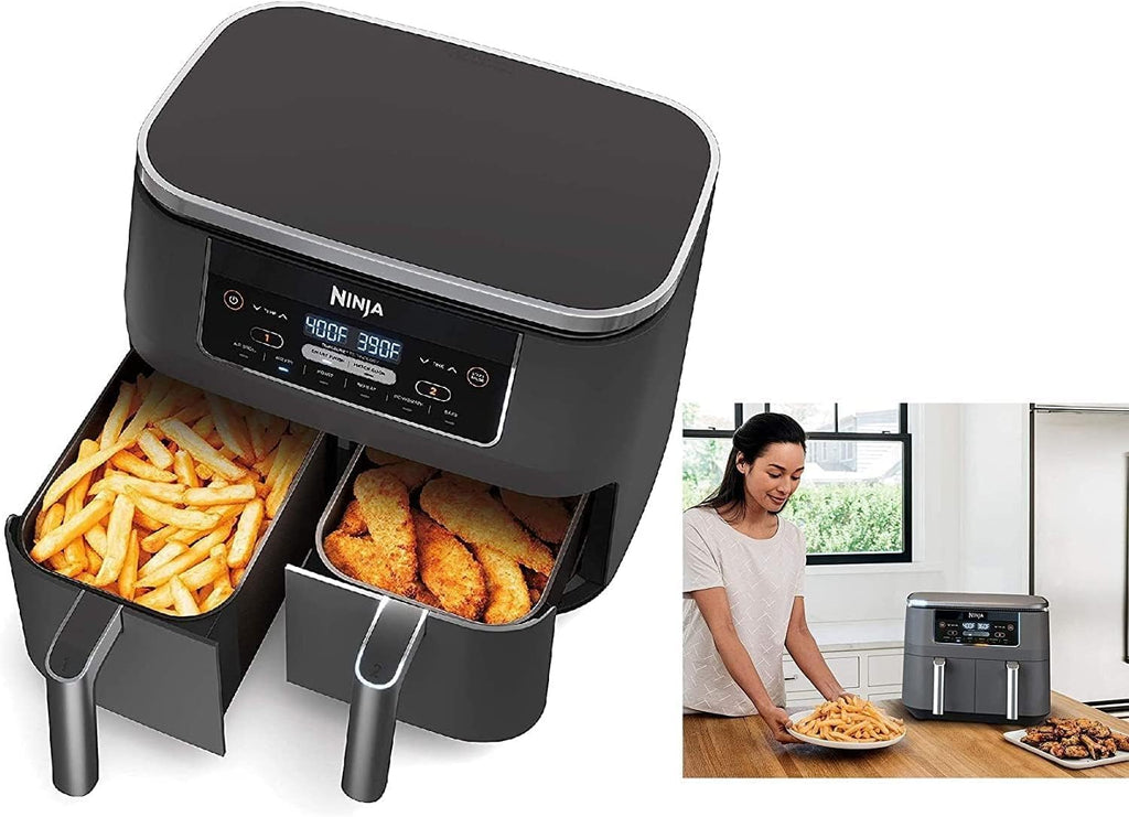 Ninja Foodi DZ100 4-in-1 8-qt 2-Basket Air Fryer with DualZone Technology Black (Renewed)