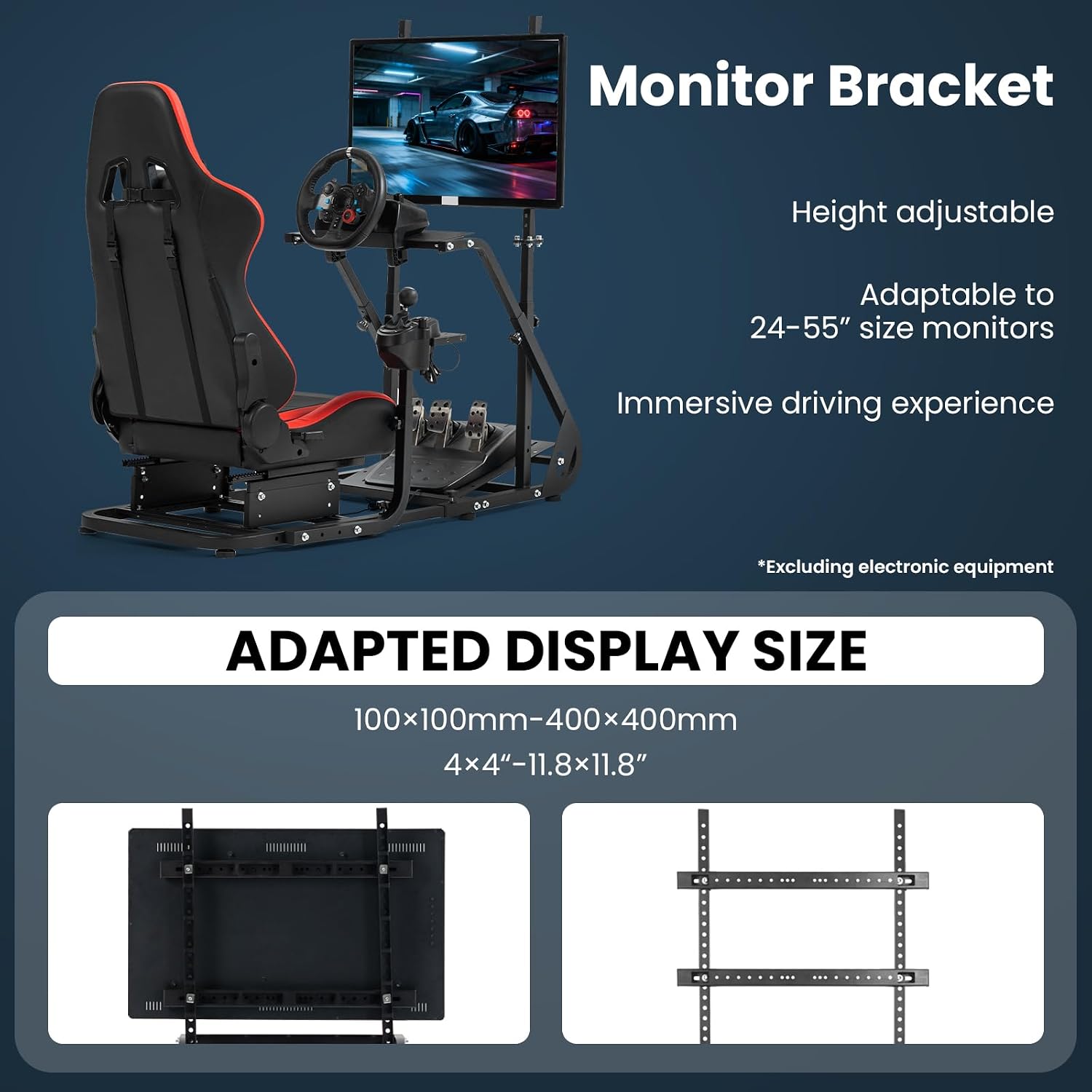 Supllueer Racing Simulator Cockpit with Comfort Gaming Seat&Monitor Stand Fit for Logitech GPRO G920,for Thrustmaster T300,for Fanatec,Adjustable Sim Race Mount No Steering Wheel Shifter Pedal Display