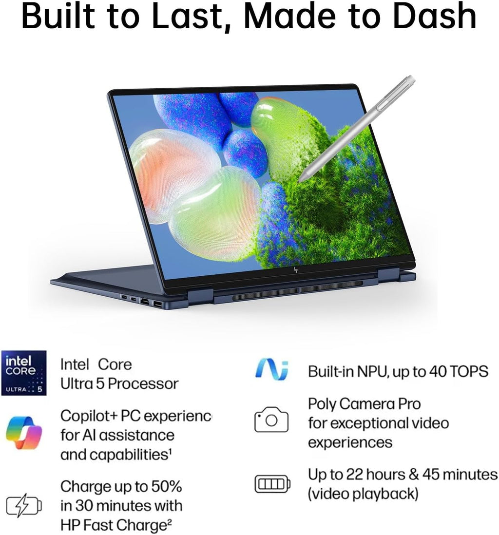 HP OmniBook X Flip 14 2-in-1 Laptop, Laptop Touchscreen 14' WUXGA IPS, Intel 8-core Ultra 5 226V, Intel Arc 130V GPU, 16GB RAM 512GB SSD, Thunderbolt 4, Windows 11 Home