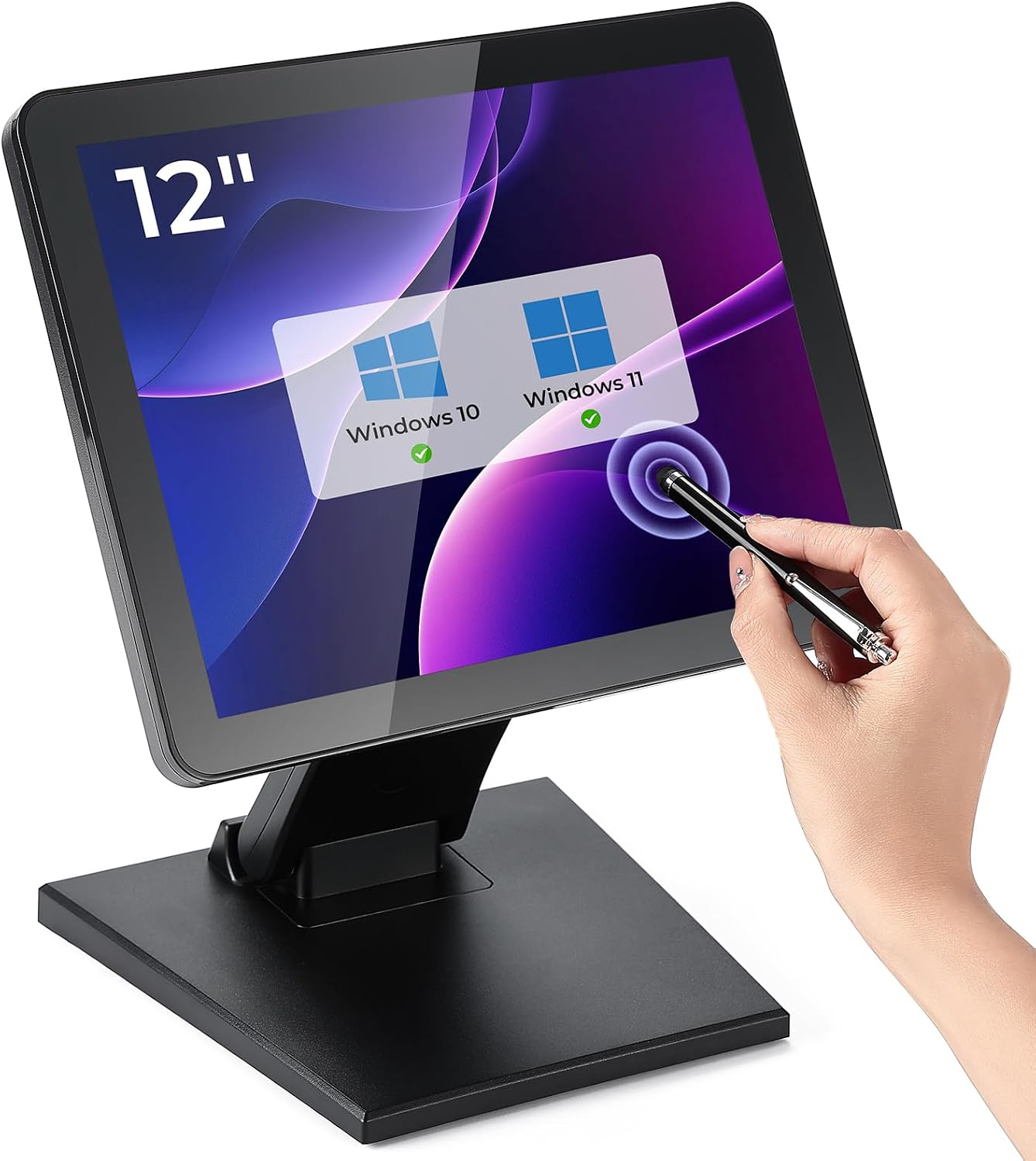 MUNBYN 12-inch POS Touchscreen Monitor, LED POS Monitor, HDMI/VGA Capacitive Screen Display, Foldable Stand for Small Business, Retail, Restaurant, Bar, No Driver Required, 2Y Protection