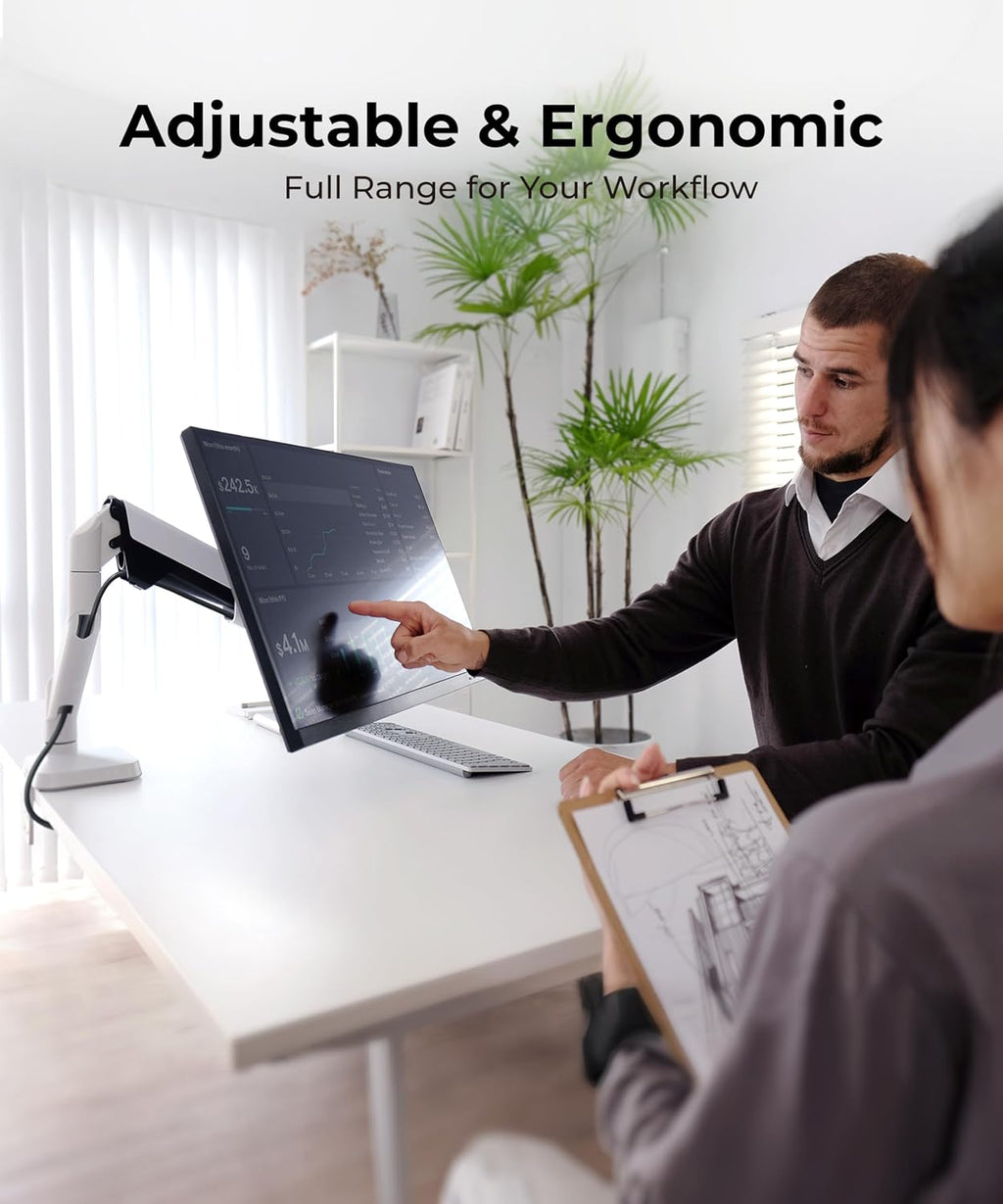 Modernsolid Heavy Duty Monitor Arm Desk Mount for 34-49 Inch Ultrawide Curved Monitors, Supports 14-38 lbs, Gas Spring Ergonomic Full Motion with Cable Management, Red Dot Design Awarded, White