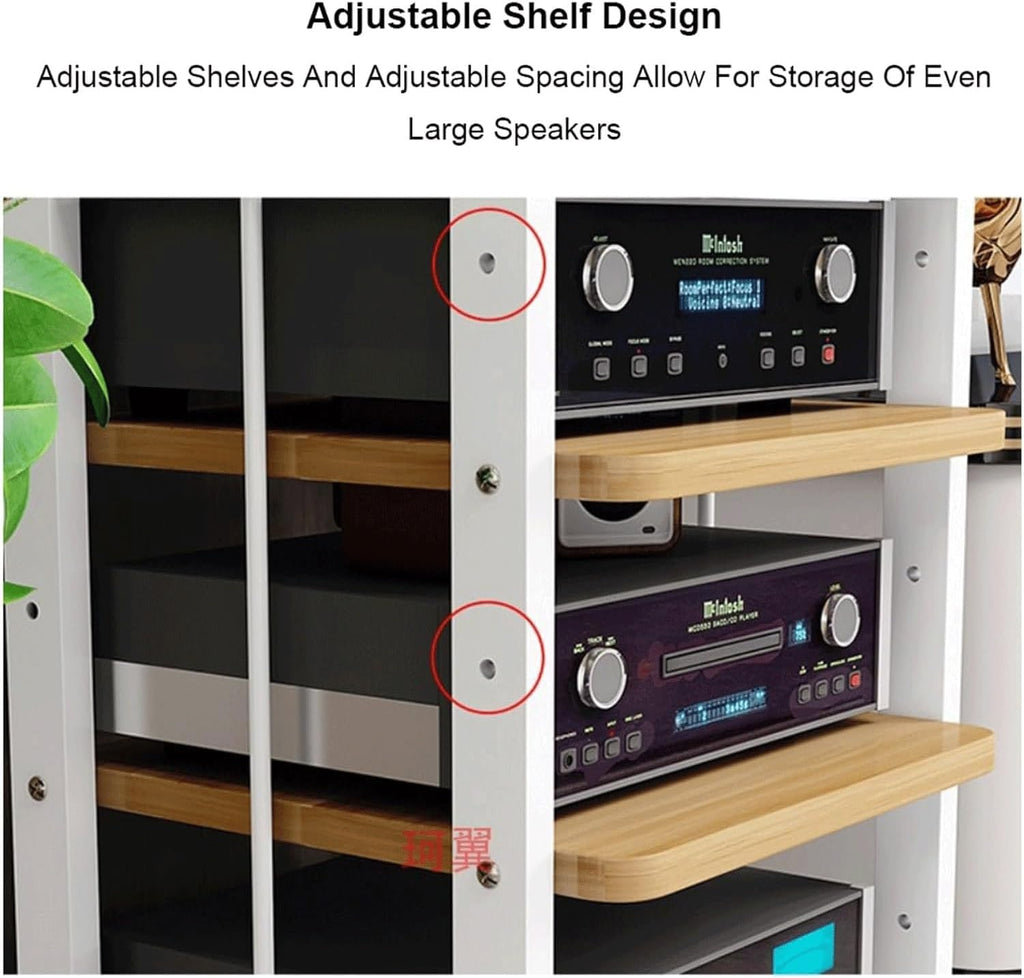 Audio Rack Movable Stereo Rack Audio Equipment Rack Audio Open Stereo Shelf with Wheels HiFi Rack Adjustable Audio-Video Shelving(Natural,4 Tier)