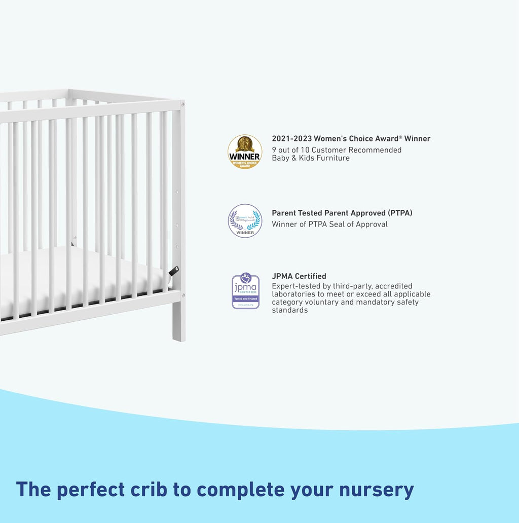Graco Teddi 4-in-1 Convertible Mini Crib with Bonus Water-Resistant Mattress – GREENGUARD Gold Certified, 2.75-Inch Mattress Included, Small Spaces Crib, Easy 30-Minute Assembly (White)