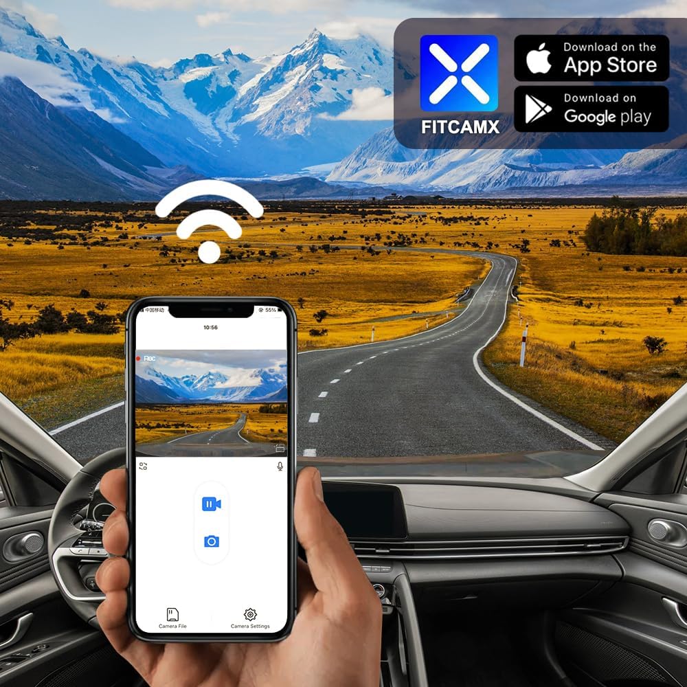 Fitcamx 2K Dual Dash Cam for 2021-2025 Hyundai Elantra SE SEL Limited N Line Blue Manual (AA000), OEM Style, Front 1440P+Rear 1080P Video, WiFi & APP, Loop Recording, G-Sensor, Easy to Use, 64GB Card