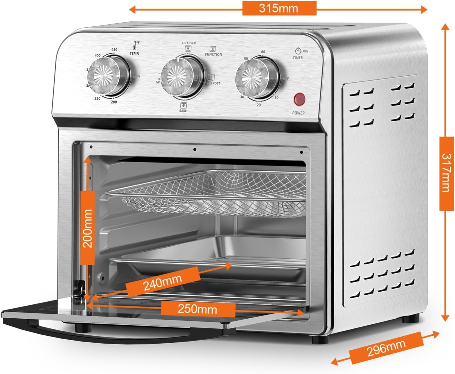 Family Size Air Fryer Toaster Oven Combo,13QT,360° Hot Air Circulation for Healthy Oil-Free Cooking, Multifunctional Convection Contertop Oven, Adjustable Time & Temp Control, Stainless Steel