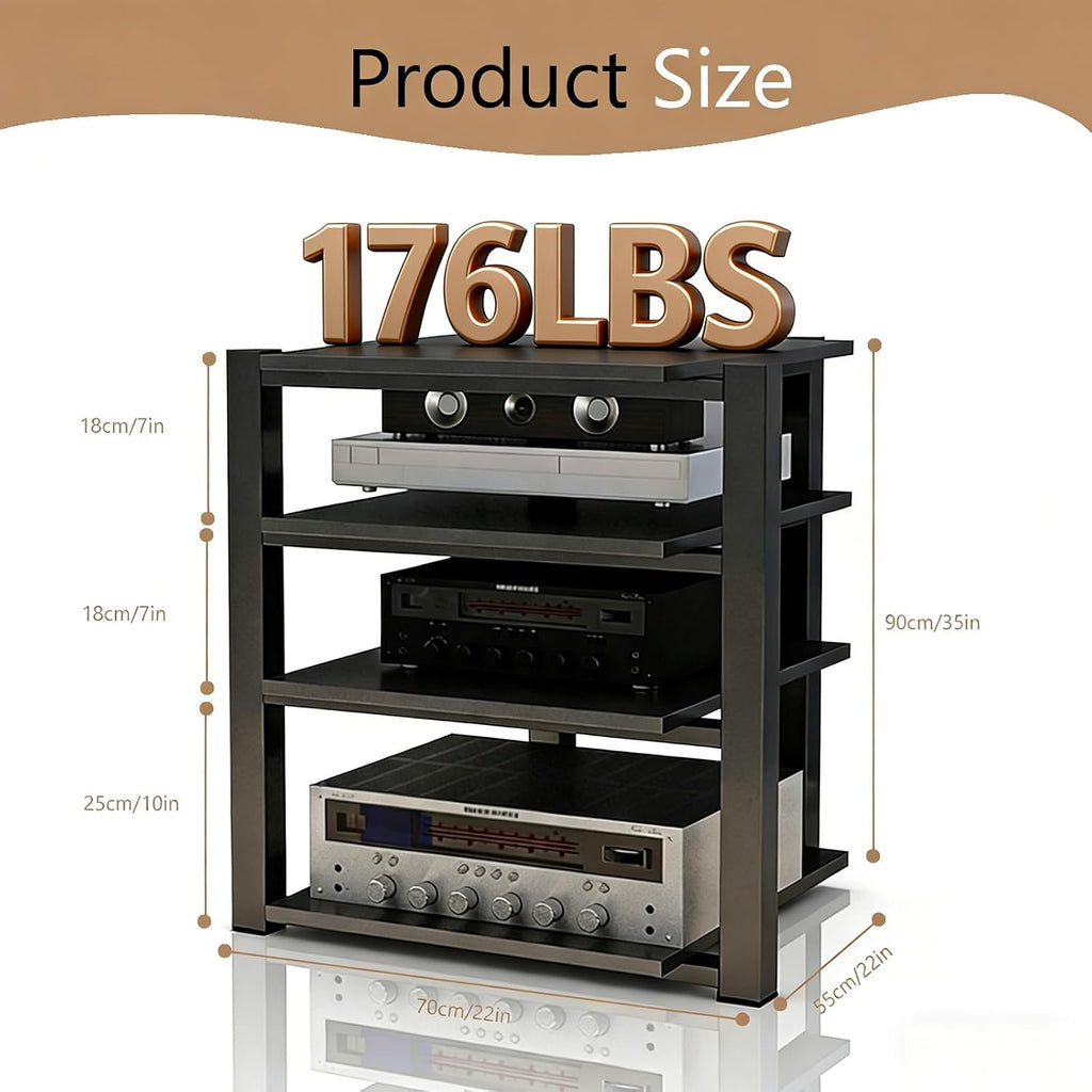 Heavy Duty Audio Component Rack, Wheels with 360° Brakes Av Media Stand, Black Cd Stereo Equipment Cabinet, Suitable for Home,Office/Audio Video/Theate(Black, 4 Tier)