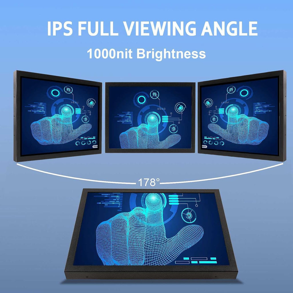 VSDISPLAY 15 Inch 1000 Nits High Brightness Touch Screen LCD Monitor 1024x768 IPS Outdoor Industrial Display with H/D DVI VGA Video Input