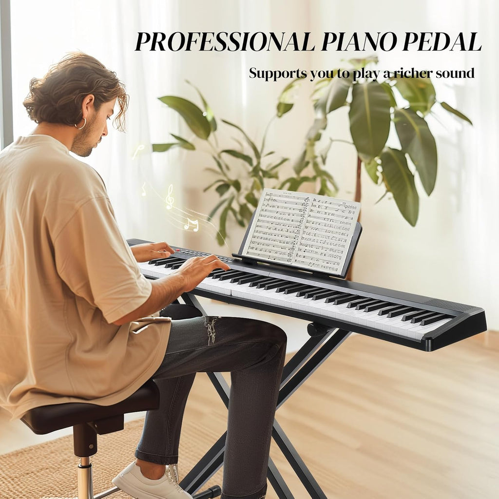Ktaxon 88 Key Keyboard Piano Foldable Piano Keyboard with 1000 Rhythms, 1000 Tones and 50 Demos, Bluetooth Audio & MIDI, 3 Teaching & 2 Power Supply Modes, Full Equipment for Beginner (Full-Black)