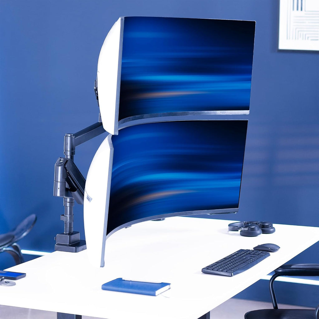VIVO Dual Ultrawide Monitor Arms with Pole, 57 inch Screens up to 59.4 lbs, Desk Mount TV and Monitor Stand Designed for Samsung Odyssey Ark, Neo G9, ViewFinity S9, and More, Black, STAND-GT57T2