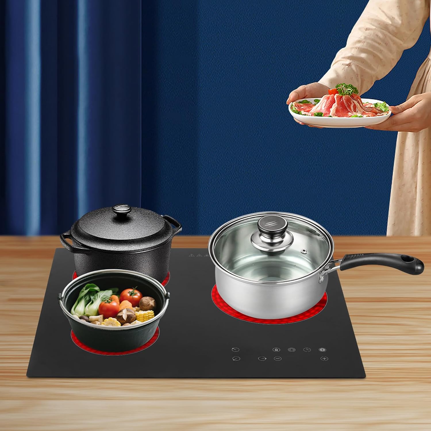 3 Burners Electric Cooktop with 9 Heating Levels - 2600W Ceramic Cooktop with Timer, Ceramic Electric Hot Plate for Cooking, Child Safety Lock, Sensor Touch Control, 110V
