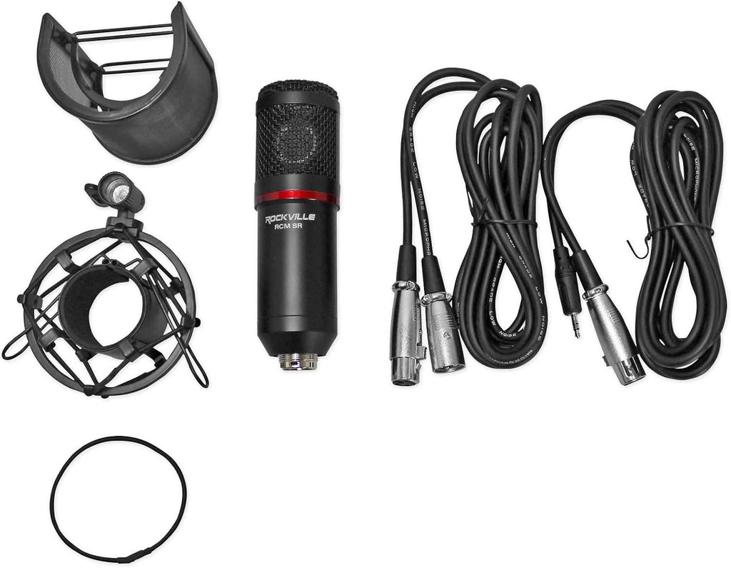 Audiosavings Bundle: Focusrite Scarlett Solo 4th Gen Studio Recording USB Audio Interface Bundle with Rockville RDTS Microphone Stand+RCM SR Studio/Recording Microphone+PRO-M50 SR Headphone (4 Items)