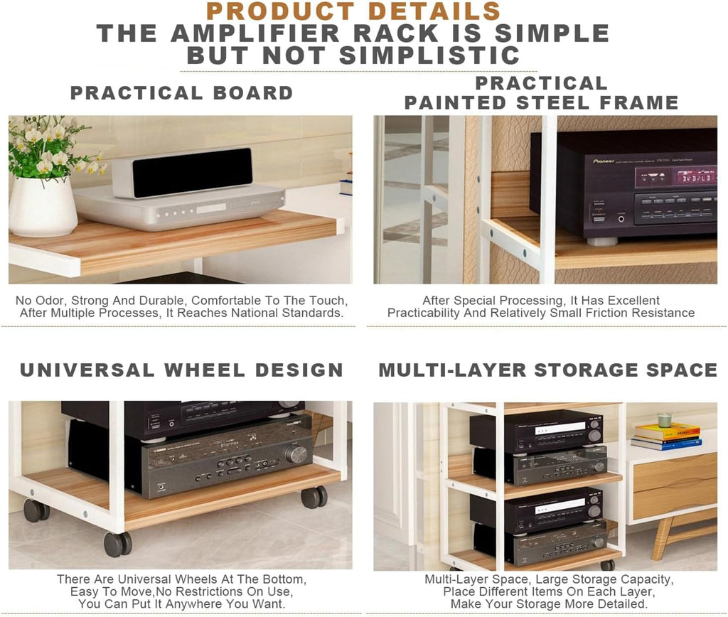 Rolling Display Cabinet - Mobile Media Stand & Audio Rack for Game Consoles, Stereo Equipment, TV Accessories - Corner Shelf with Ample Storage