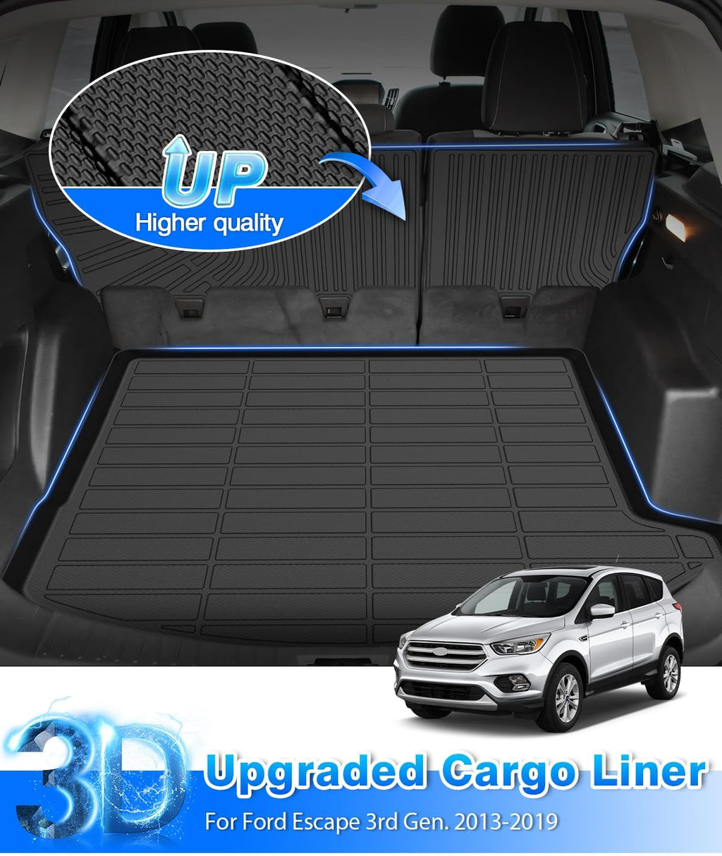 Escape Floor Mats & Cargo Liner w/Backrest Mat Fit for Ford Escape 2013-2019, All Weather Floor Mats for Escape Accessories Heavy Duty Waterproof