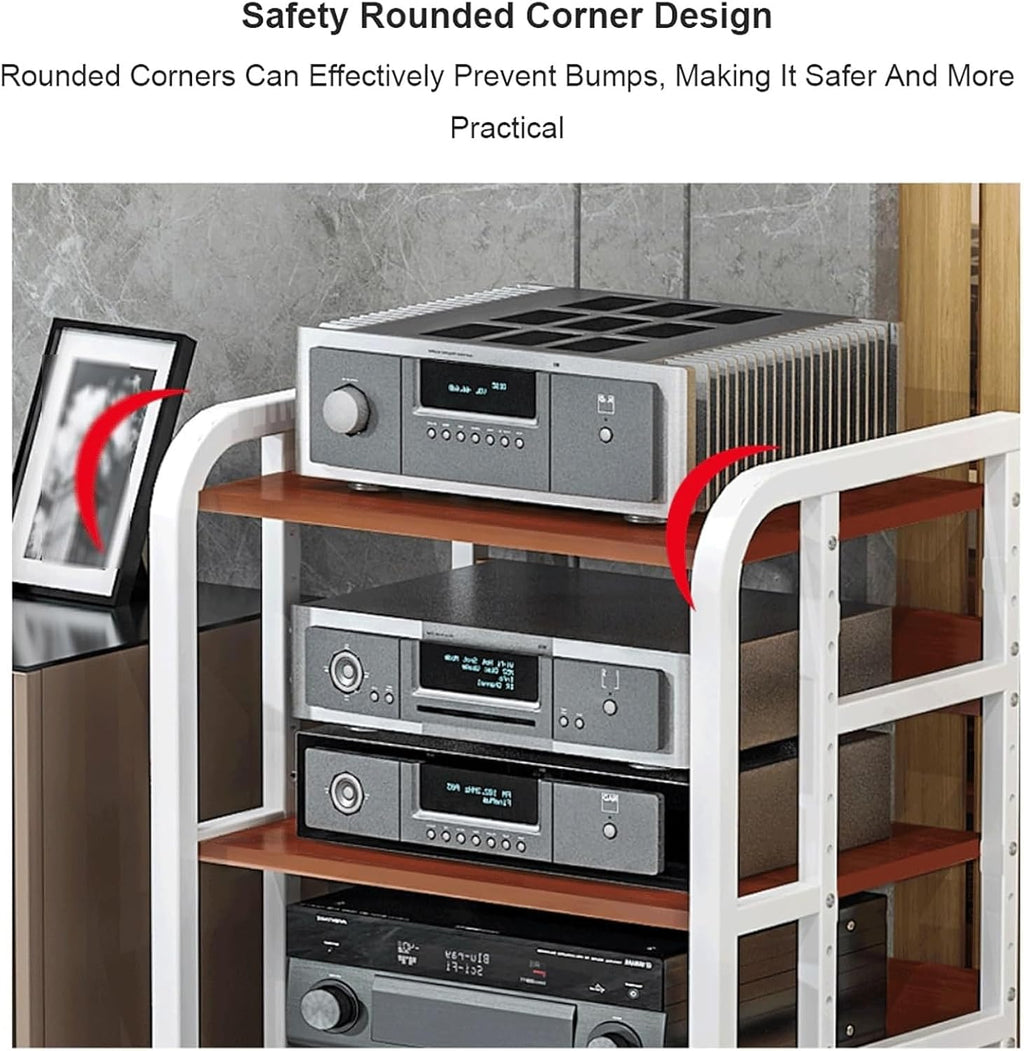 Audio Rack Stereo Rack Adjustable Audio Equipment Rack Audio Open Rack Cabinet Wooden with Wheels HiFi Rack Audio-Video Shelving(Wei�,4 Tier)