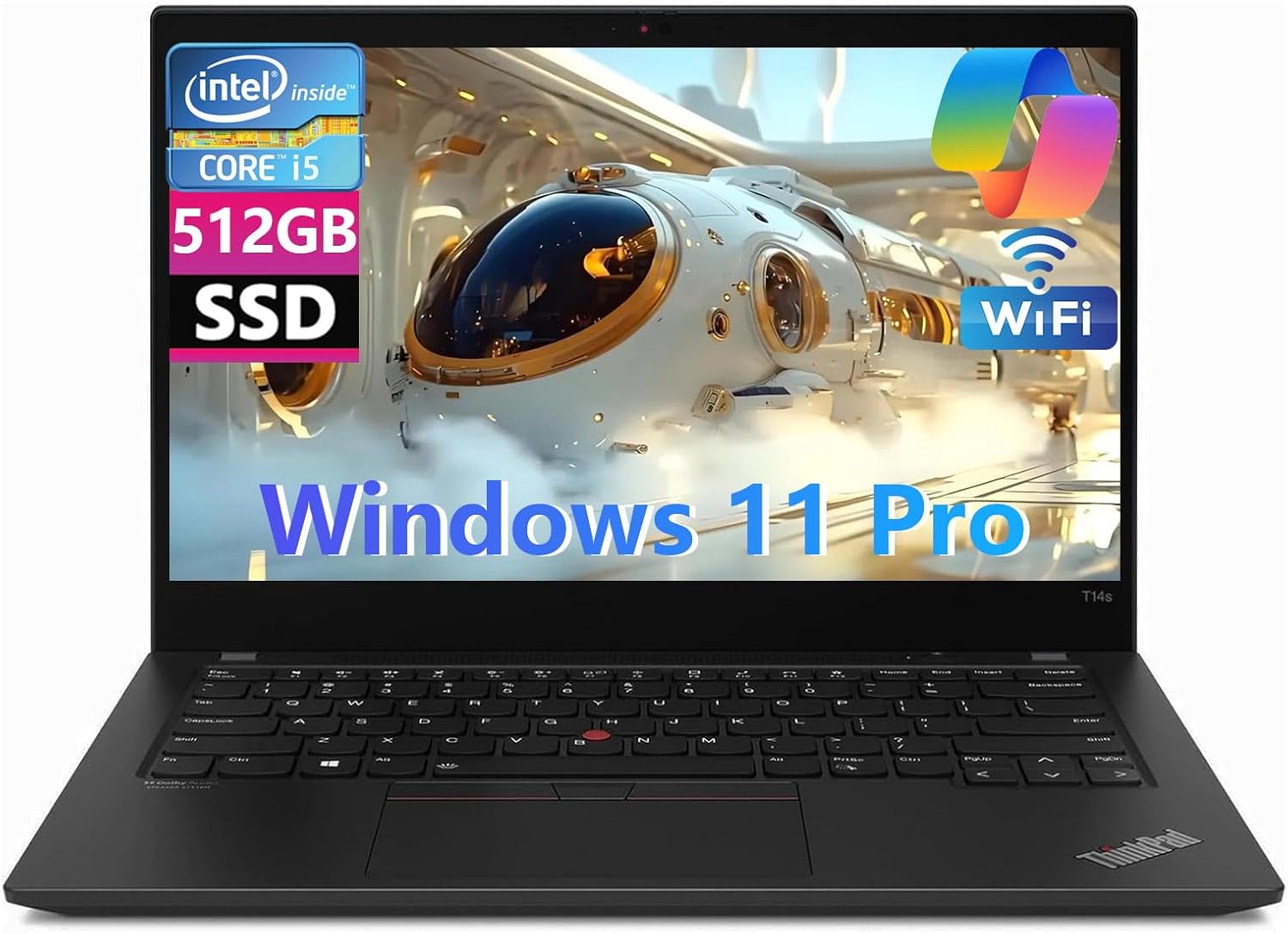 Lenovo Thinkpad T14S (G2) Business Laptop, 14' FHD (1920 x 1080) Display, Core i5-1145G7 4.4GHz, 512GB SSD, 16GB RAM, Webcam, Windows 11 (Renewed)