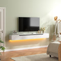 Fully-Assembled Floating TV Stand with Drawers, 55IN High Gloss Wall Mounted Entertainment Center, Modern Media Console with Storage, Under TV Shelf for Bedroom Living Room White