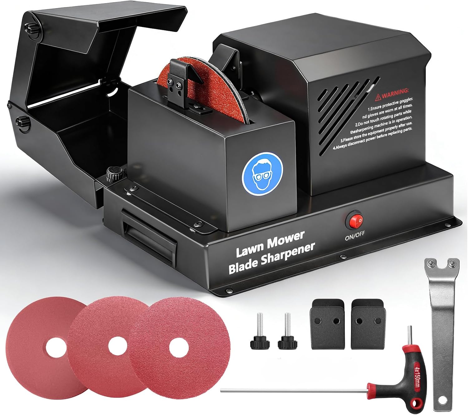 Lawn Mower Blade Sharpener Machine, 7' Bench Grinder with Ceramic Wheel & Sanding Kit, Heavy Duty Blade Sharpening Tool for High Lift, Low Lift, Gator & Flat Blades